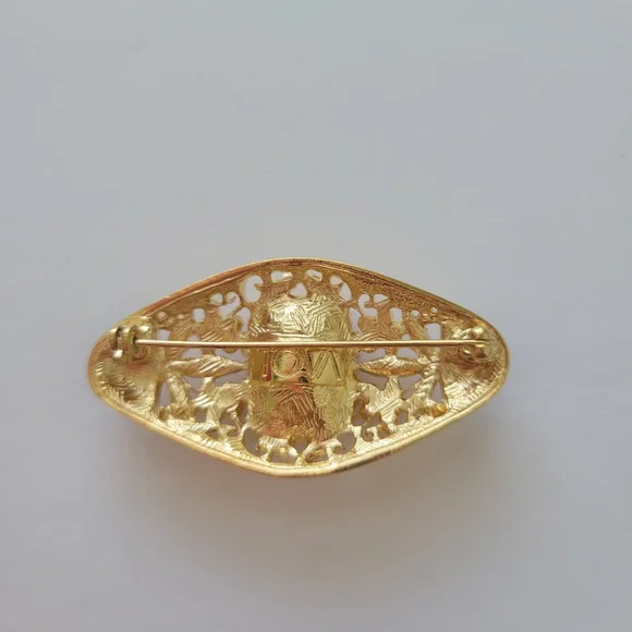 Vintage Brooch Pin Signed Tova Gold Tone Black Enamel Rhinestones Art Deco - Picture 2 of 4